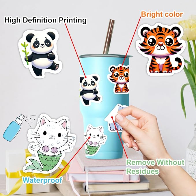 RINOLY 100 PCS Water Bottle Stickers for Kids,Waterproof Vinyl Animal Stickers for Kids,Skateboard,Laptop Stickers for Girls Boys Classroom Prizes | Vinyl Stickers Girls Boys 3-8,Back to School,Classroom Prizes,Party Favors,Christmas Stocking Stuffers,...