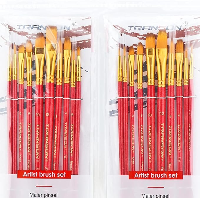 Transon 20pcs Artist Painting Brush Set for Acrylic Watercolor Gouache Hobby Craft Face Rock Painting Hot Pink