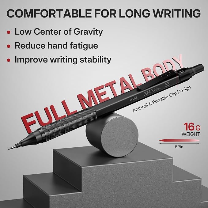 WUO Mechanical Pencil Set, 5 Pack Drafting Pencils 0.5/0.7/0.9/2.0/2.0mm