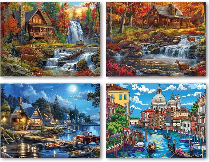 DOTSOPS 4 Pcs Landscape City Diamond Painting Kits Art Adults Painting Kit | Crafts DIY 5D Diamond Art Packs Kits for Adults,Round Full Drill for Beginner,Home Wall Decoration Gift 11.8 x 15.7 Inches