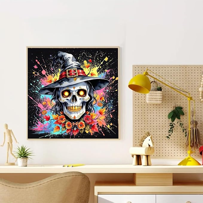 YarnWhimsy Skull Paint by Numbers Kit for Adults 16x16 inch