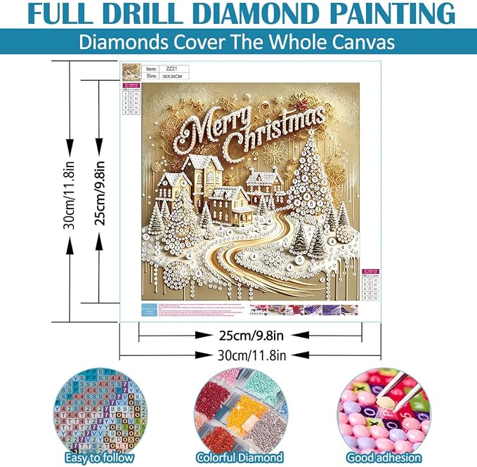 Merry Christmas Tree House Diamond Art Kits for Adults, 3D Special Shape Pearl Diamond Painting Kits for Adults Beginners, DIY Plastic Pearl Painting Gem Crafts for Home Wall Decor 11.8x11.8 Inch