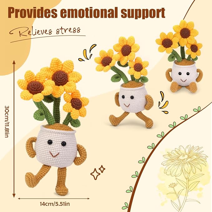 Nitlak Sunflower Potted Plant Crochet Kits, Crochet Starters Kit for Adults