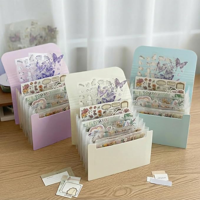 Sticker Storage Organizer with 7 Expandable Pockets, Multi-Layer Desktop Sticker Binder for Scrapbook Essentials and Journal Organizer, Large Capacity for Thick Sticker Album, Washi Tape(Light Purple)