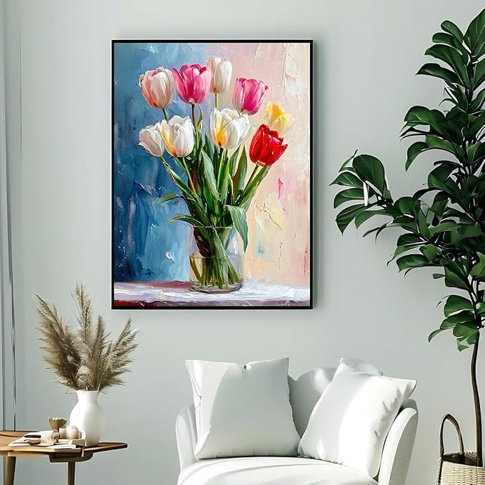 Gemozaic Tulip Paint by Numbers Kit for Adults, Rolled Canvas, 12 x 16 in | Easy Floral Paint by Number for Beginners, DIY Acrylic Numbers Painting for Home Wall Decor, Gift, Unframed, Rolled-up Pack