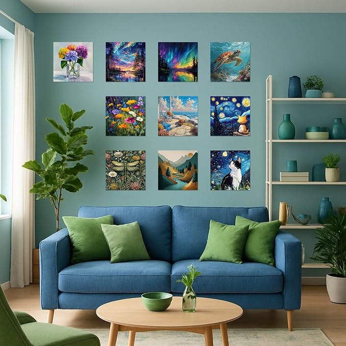 Framed Paint by Numbers Kit for Adults Beginner & Kids Ages 8-12 Starry Night Adult Paint by Number Kits on Canvas with Easel Cat Painting by Numbers for Adults with Frame DIY Painting Kits 8x8 Inch