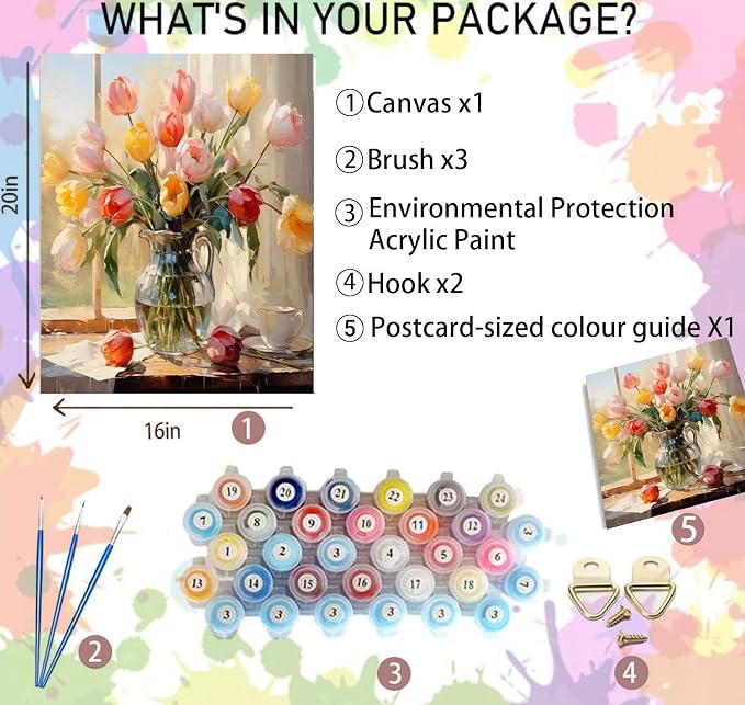 Arttoplus Flower Paint by Numbers Kit for Adults Canvas 16x20inch | Flower Paint by Numbers Kits for Adults Beginner, Oil Acrylic Painting by Numbers for Gift Home Wall Decor (Without Frame)