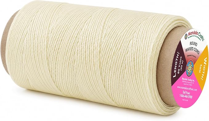 Mandala Crafts 50M 1mm Antique White Round Waxed Thread for Leather Sewing