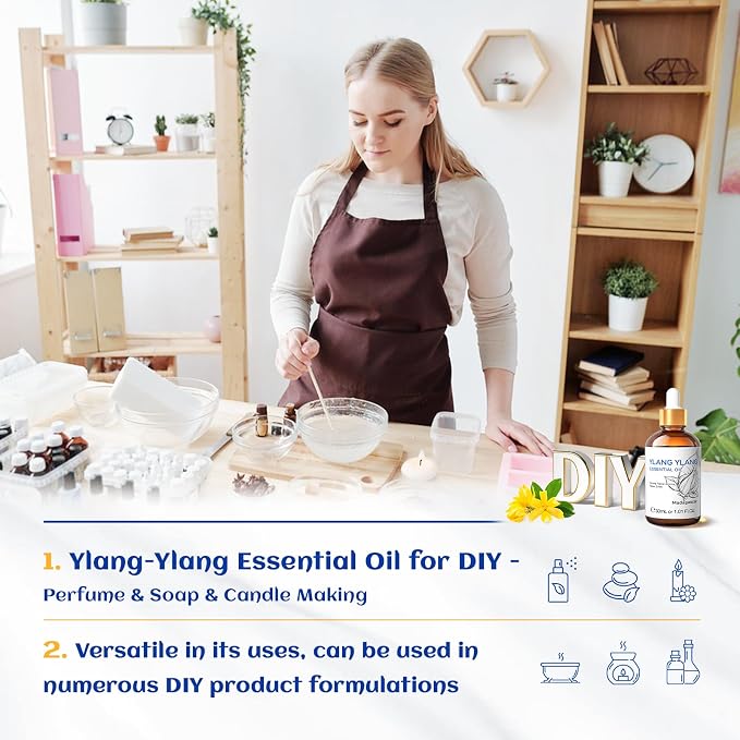 HIQILI Ylang-Ylang Essential Oil for Diffuser, Aromatherapy, DIY Perfumes