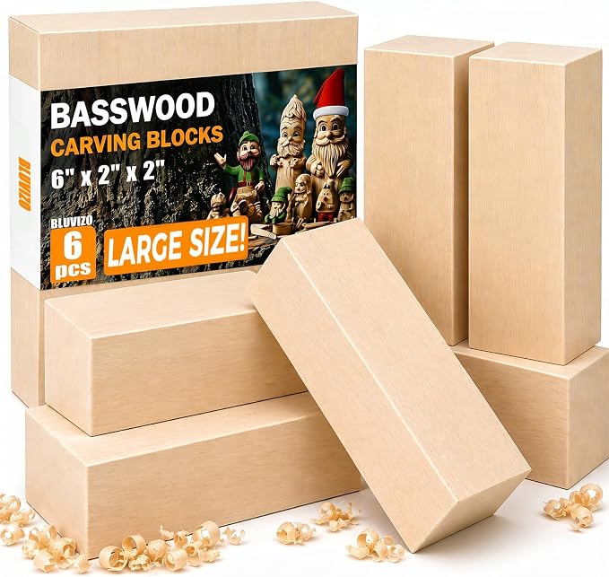 Basswood Carving Blocks 6 PCS: 6" x 2" x 2" Large Whittling Wood Blanks