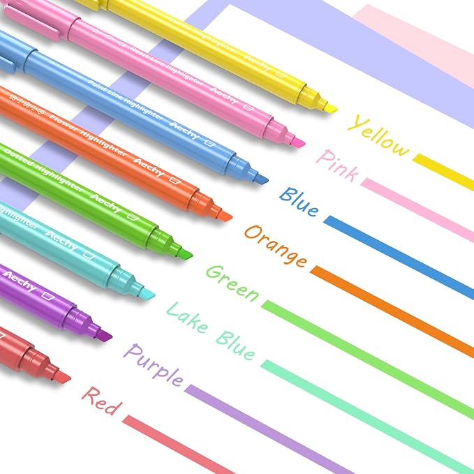 AECHY Dual Tip Curve Highlighter Pens,6 Pattern Roller & 8 Chisel Tip Pens