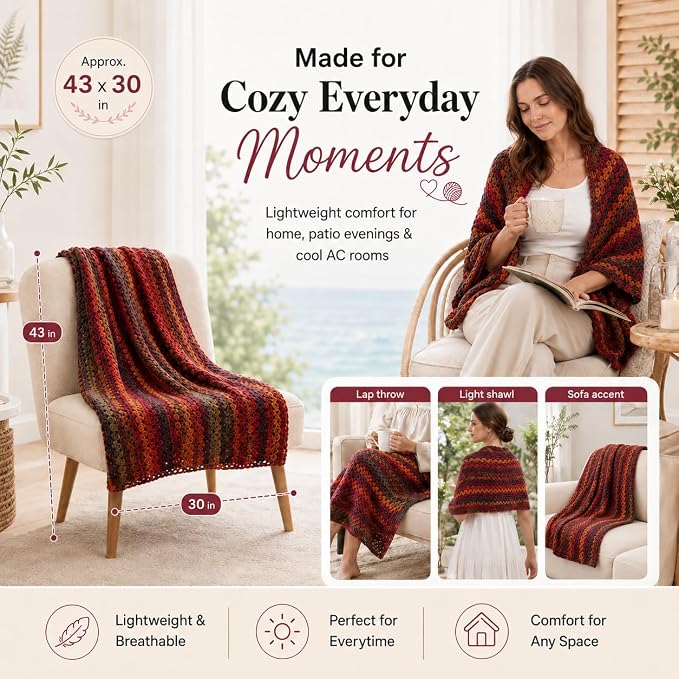 Aeelike Crochet Blanket Kit for Adults Advanced,Ombre Red Vintage Craft Kit