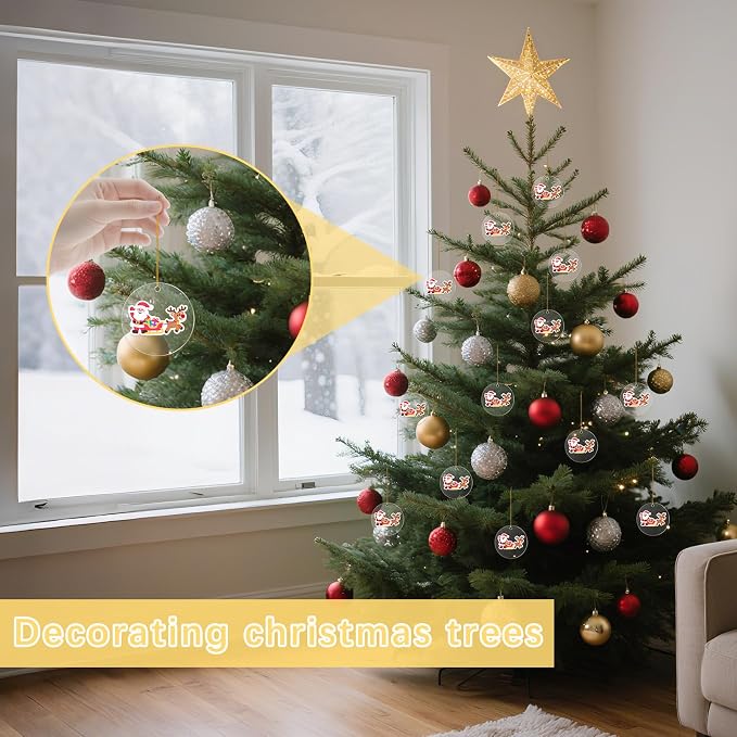 100 Pcs Acrylic Keychains Blanks 1.5 inch, Clear Ornament Blanks Acrylic Round Discs Blank with Hole for Christmas Ornaments Decor, Plastic Circles for Engraving, Painting, DIY Crafts