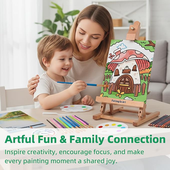 Falling in Art 52 Pcs Kids Acrylic Paint Set with Table Easel, Green | Art Painting Kit with Paints, Canvas Panels, Paintbrushes, Canvas Supplies Kit for Kids, Adults, Beginners, and Artists