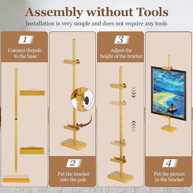 30'' Adjustable Tabletop Easel Stand, Gold Easel for Display | Steady and Elegant Picture Easels for Display, Picture Frame Stand, Adjustable Art Easel,Picture stand for Artwork, Photo.