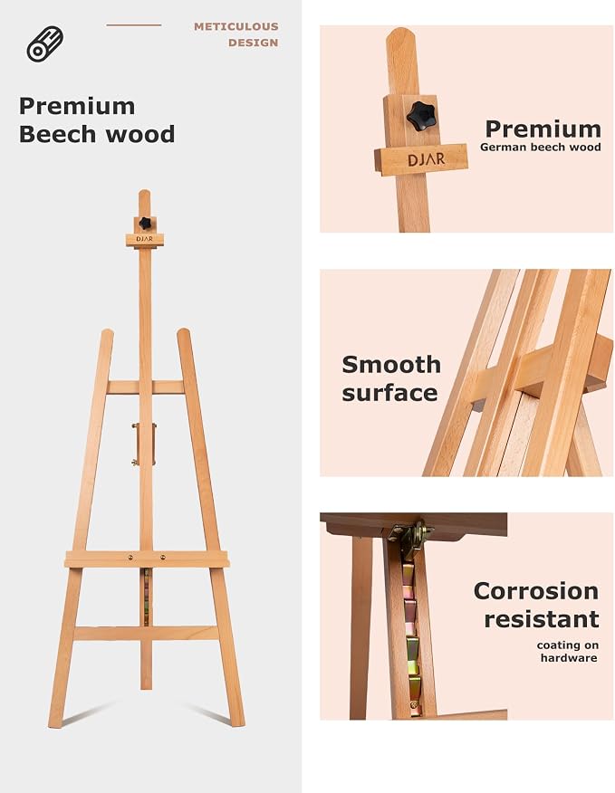 DJAR Adjustable Wooden Painting Art Easel Stand for Artists, Natural