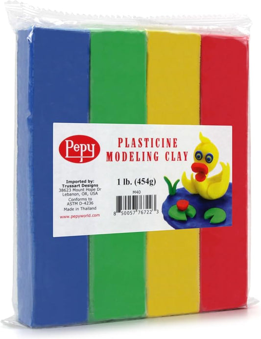 Pepy Reusable and Non-Drying Oil-Based Plasticine Modeling Clay, Primary Colors, 1 Pound, Sulfur-Free & Non-Toxic, Great for Kids, Beginners, and Artists, Perfect for Arts and Crafts Projects