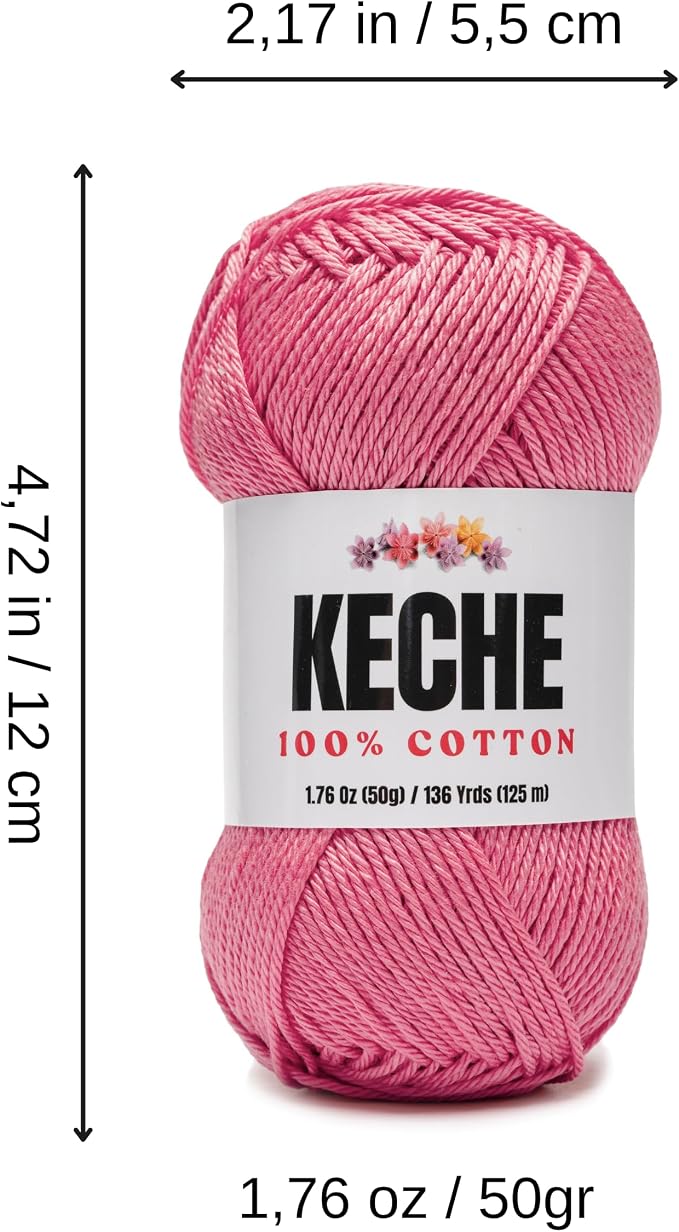 Cotton Yarn - 100% Cotton Yarn for Crocheting and Knitting, Mercerized Cotton Amigurumi Yarn Fine-Sport 2 1.76 oz (50g) / 136 Yrds (125 m) 2 Skeins - Rose Pink