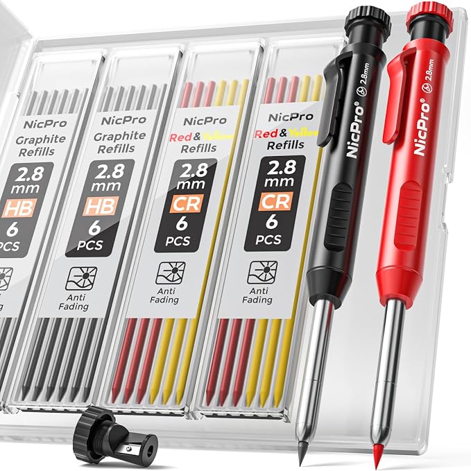Nicpro Carpenter Pencils with Sharpener, Mechanical Pencil for Construction