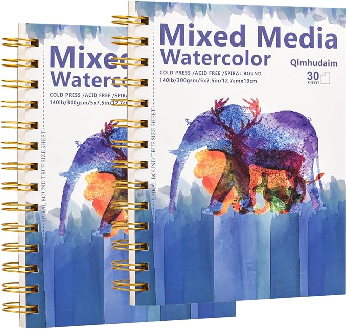 2-Pack 5"x7.5" Watercolor Paper Pad,Tear-Out Spiral Binding,(30 Sheets，140lb/300g): for School Art Class & Professional Use - Perfect for Watercolor Sketches,Watercolors,& Painting Journal