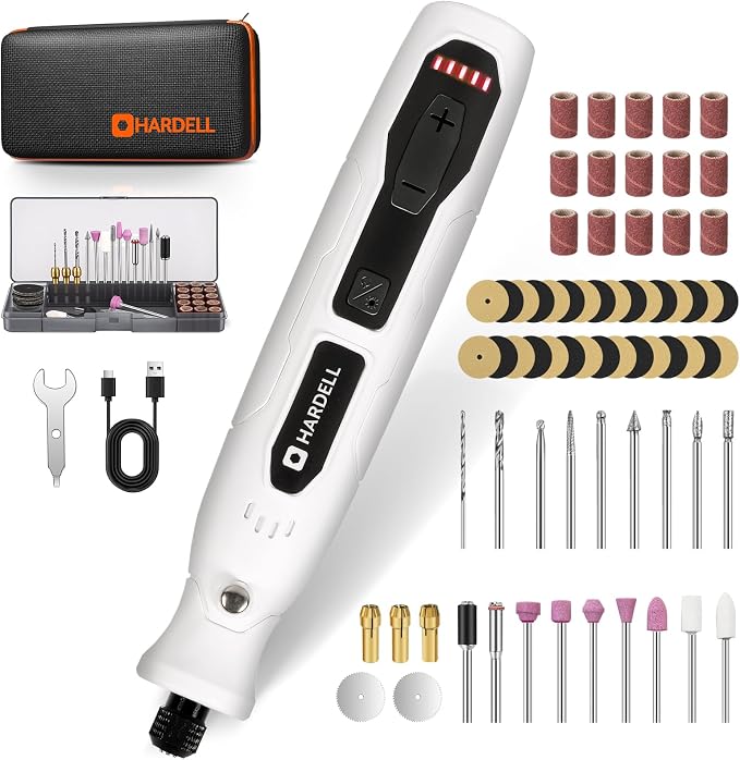 HARDELL Cordless Rotary Tool kit, 5-Speed 70pc Kit for Sanding & Engraving | 5000-18000RPM, LED Light, USB-C Fast Charge, Stall-Free Torque, for Polishing Jewelry, Resin, Wood, Plastic & DIY Crafts