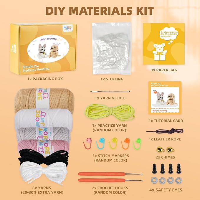 MOREJMTT Crochet Kit for Beginners, Learn to Crochet, Include Easy Knitting Soft Yarn, Step-by-Step Video Tutorial, Hook, Holiday Birthday Gift for Adults (2pack Dog)