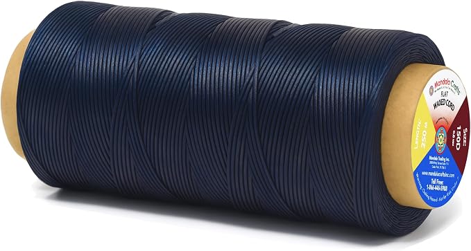 Mandala Crafts 150D 0.8mm Navy Blue Flat Waxed Thread for Leather Sewing
