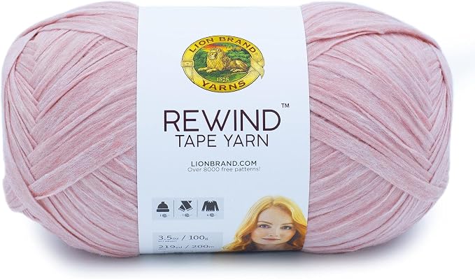 Lion Brand Yarn, Rewind Bulky Flat Tape Yarn for Crochet, Knitting and Crafts, Mahogany Rose, 1 Pack, Soft Fiber for Bags, Summer Hats, and Shawls, Rose Pink