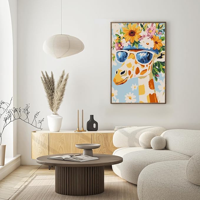 Possoco Framed Paint by Numbers Kit for Adults Beginner & Kids Ages 8-12, Animals Giraffe Adult Paint by Number Kits on Canvas, DIY Acrylic Number Painting for Teens for Home Decor 8x12 Inch