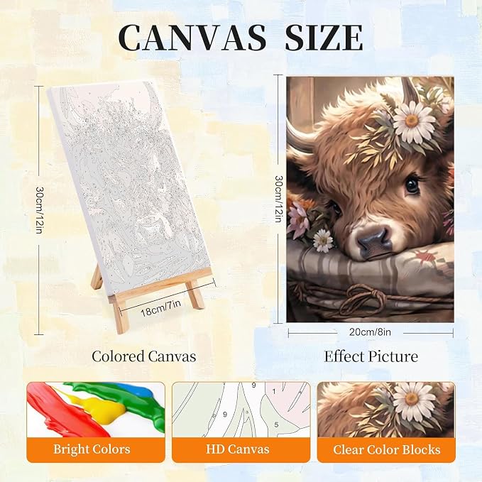LWZAYS 4 Pack Framed Paint by Numbers Kit for Adults with Wooden Easel - Cow Easy Paint by Numbers with Frame for Beginners, Adult Paint by Number Kits Framed Canvas for Home Decor Gift 8x12 Inch