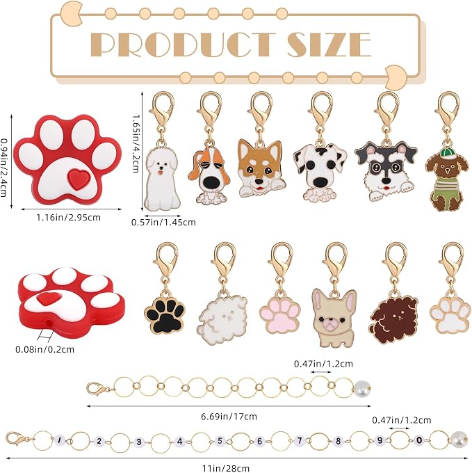 COGCHARGER DIY Knitting Tool Sets 18Pcs Including Dog Alloy Enamel Crochet Stitch Markers Knitting Row Counter Chains Silicone Knitting Needle Stoppers for Knitting Project