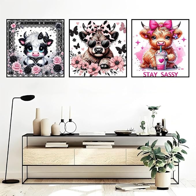 3 Pack Highland Cow Diamond Art Kits for Adults 12 x 12inch