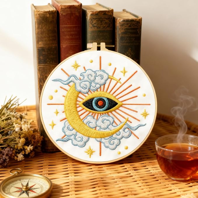 BEUNITONE 6Set Tarot Embroidery Kit for Beginners with Dreamy Pre-print Patterns, DIY Craft Kits for Adults Women with Embroidery Hoops and Full Kits, Needlepoint Kits for Home Decor and Gifts 20x20cm