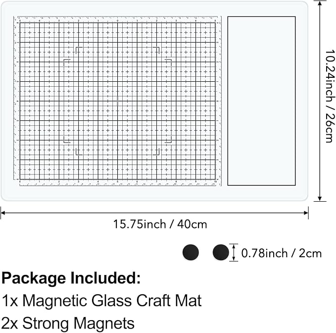 BAOFALI Magnetic Glass Craft Mat; 15.75"x10.24"Heat Resistant Glass Media Cutting Mat W/MagnetsGridlines and Measurements; for Cutting, Stamping, Mixed Media, Heat Embossing and Hot Glue Projects