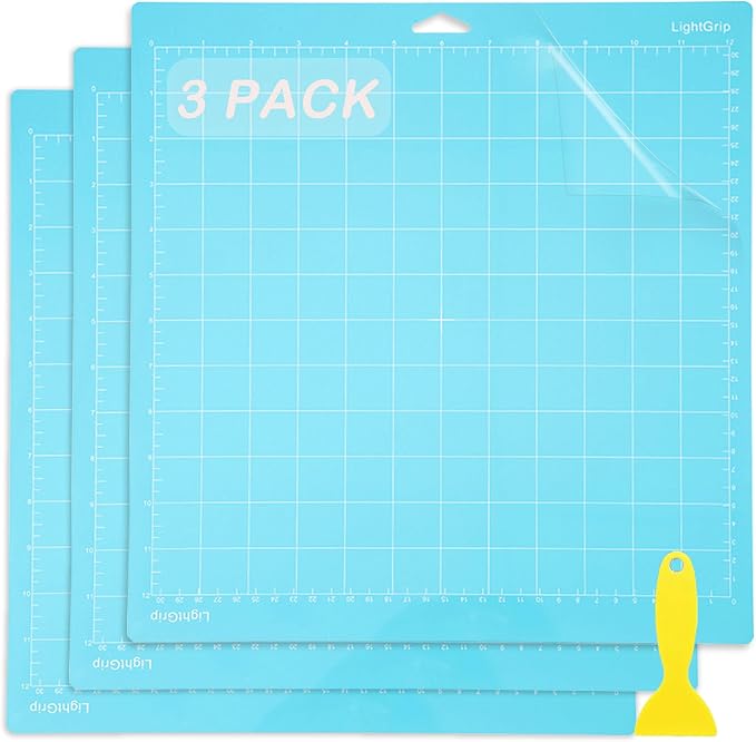 THANMAO LightGrip Cutting Mat 3 Pack, 12"x12" Light Grip Cutting Mats for Cricut Maker 3/Maker/Explore 3/Air 2/Air/One, Replacement Accessories Card, Adhesive Non-Slip Cut Mats, Blue