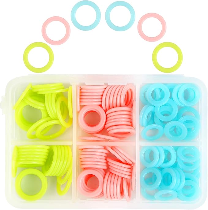 LUNARM 180 PCS Stitch Markers for Crocheting, Knitting Markers Rings S/M/L | Random Color Variety Size Crochet Stitch Markers Knitting Stitch Counter for Finer Bulky Yarns Lace Shawls Looms, Storage Box
