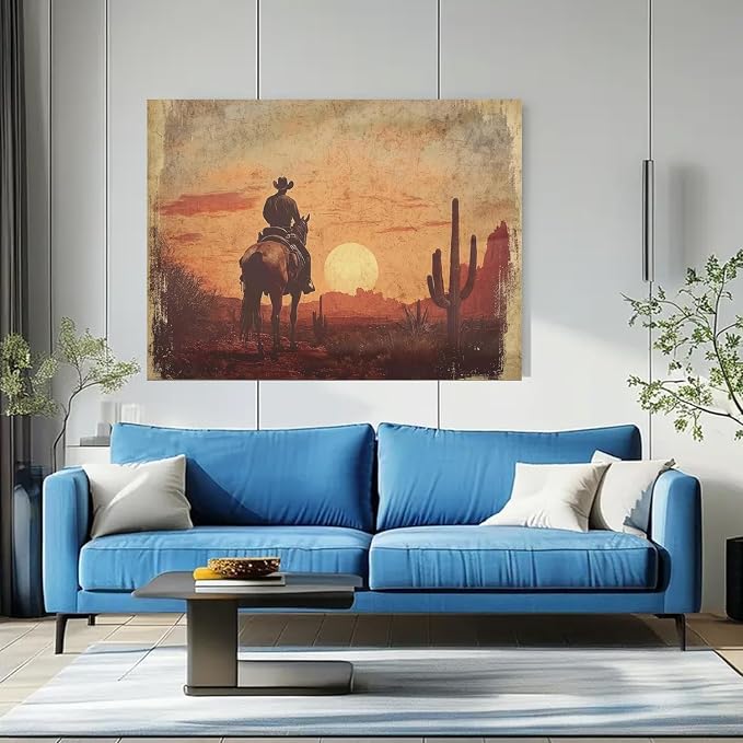 Western Cowboy Paint by Numbers Kit for Adults Framed Canvas Frameworkless
