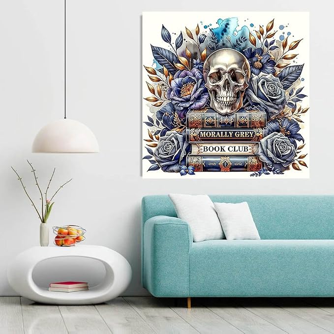 Meothan Diamond Art Kits for Adults Book Skull Diamond Painting Kit 16x16in | 5D Skull Diamond Art Painting Kit for Adult, DIY Full Round Drill Book Gem Art Diamond Dots Kits for Home Wall Decor Gift