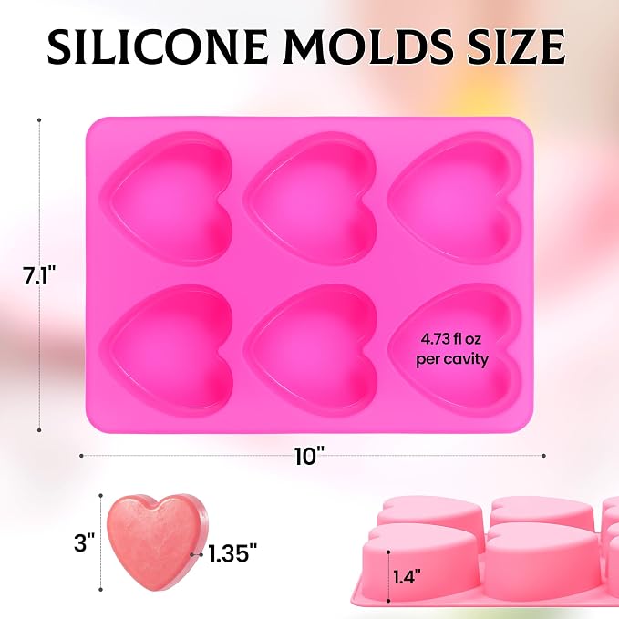 SJ Heart Soap Mold Set, 2-Pack 6-Cavity Silicone Soap Molds | For Soap Making, Candy, Jelly, Chocolate & Wax Melts, Food Grade Silicone, Easy Release, Reusable