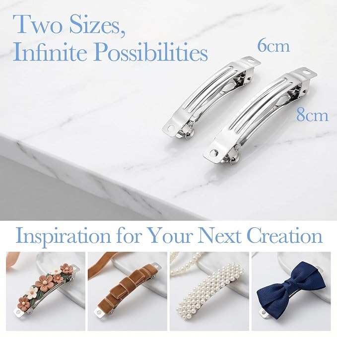 8pcs Blank French Barrette Hair Clips, 2 Sizes Metal Spring Snap Clips, Hair Styling Accessories for DIY Crafts for Women Daily Wear -Silver, 6cm, 8cm