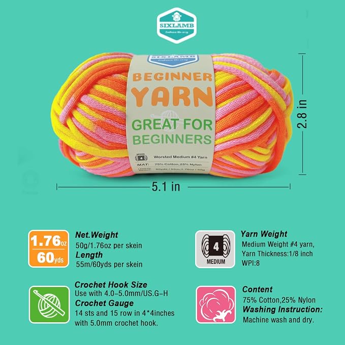 3 * 50g/1.76oz Yarn for Crocheting and Knitting, 3 * 60yds Beginner Yarn with Easy-to-See Stitches; Worsted-Weight Medium #4;Amigurumi-Friendly Crochet Kit (Dawn+Ocean+White)