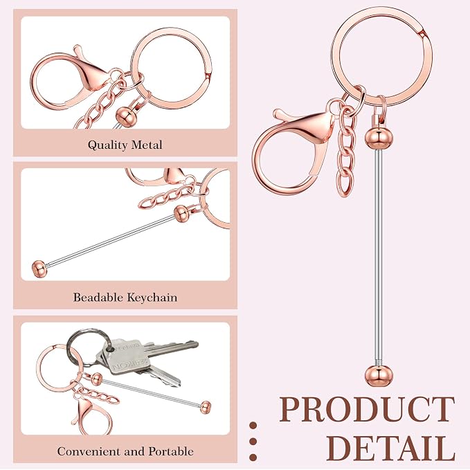 Tondiamo 12 Pcs Beadable Keychains Bars Bulk Blank Beaded Metal Keychain for Craft DIY Gift