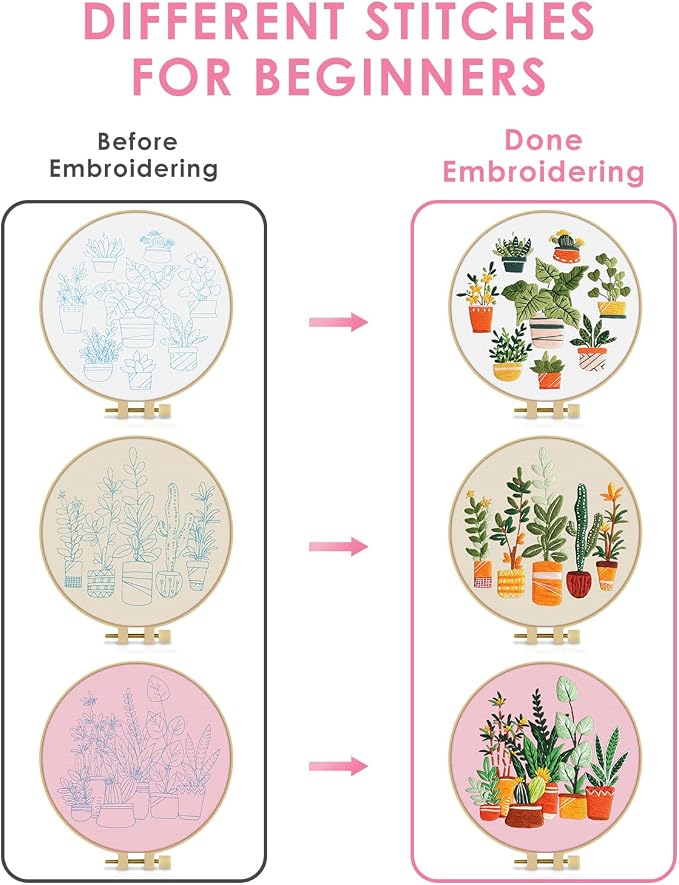 TINDTOP 3 Pack Embroidery Kit for Adult, Embroidery DIY Starter Kit