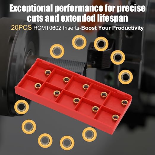 1/2" SRACL1212H06/SRACR1212H06 Indexable Lathe Turning Tool with 20Pcs RCMT0602 Round Carbide Milling Inserts Lathe Turning&Profiling Tool Holder for Steel Stainless Steel, 2Pcs Holders+20Pcs Inserts