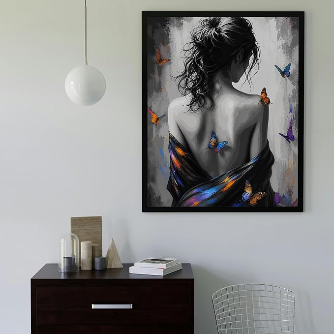 MIRCVSH People Paint by Numbers Kit for Adults,Girl's Back Paint by Number Kits for Adults Beginner,DIY Unframed Girl and Butterfly Watercolor Oil Painting Kits for Home Wall Decor 16x20 Inch.