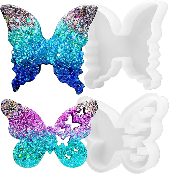 Resin Butterfly Molds Silicone, 2 Pack Silicone Molds for Epoxy Resin | Butterfly Resin Molds, Deep Epoxy Butterfly Mold for Soap, Candle Casting, Flower Bouquet Preservation Wedding Decor Flexible