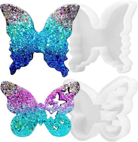 Resin Butterfly Molds Silicone, 2 Pack Silicone Molds for Epoxy Resin | Butterfly Resin Molds, Deep Epoxy Butterfly Mold for Soap, Candle Casting, Flower Bouquet Preservation Wedding Decor Flexible