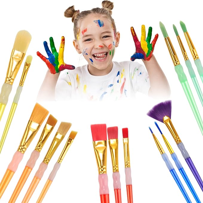 15Pcs Paint Brushes Value Pack | 15 Different Types of Brushes, Nylon Colorful Hair, Silicone Crystal Penholder, Oil, Acrylic and Watercolor Painting