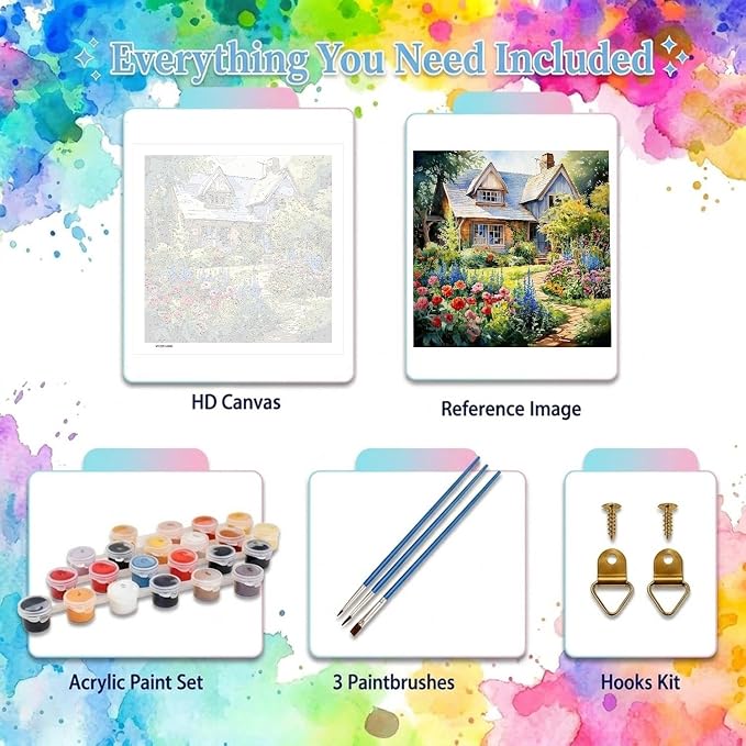 YarnWhimsy House Paint by Numbers for Adults, Paint by Number 16x16 inch | Landscape Paint by Numbers Kit for Adults, Scenery Acrylic Painting by Numbers for Gift Home Wall Decor (without Frame)