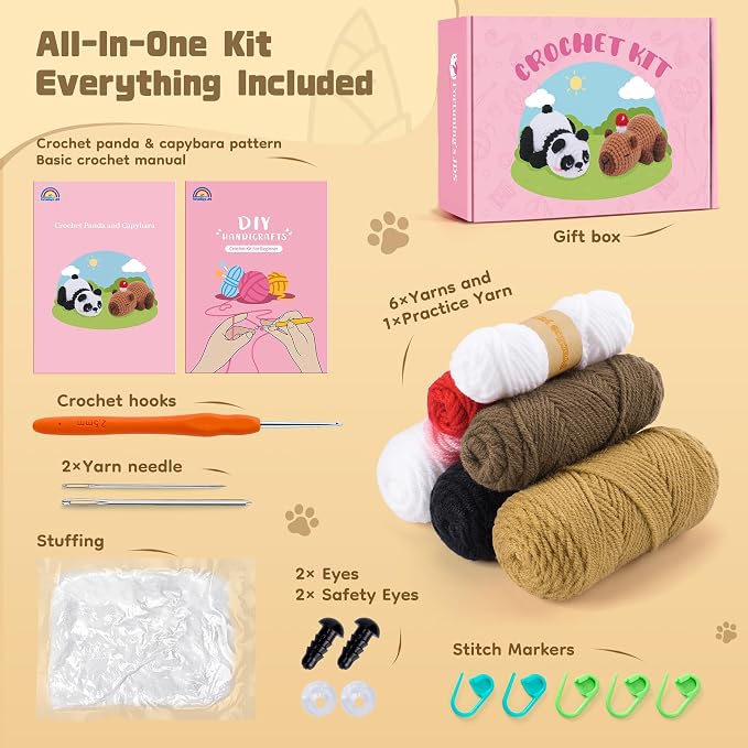 Crochet Kit for Beginners, Panda & Capybara Crochet Animal Kits